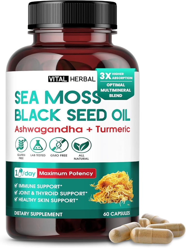 Sea Moss with Black Seed Oil, Ashwagandha, Turmeric & Moringa 