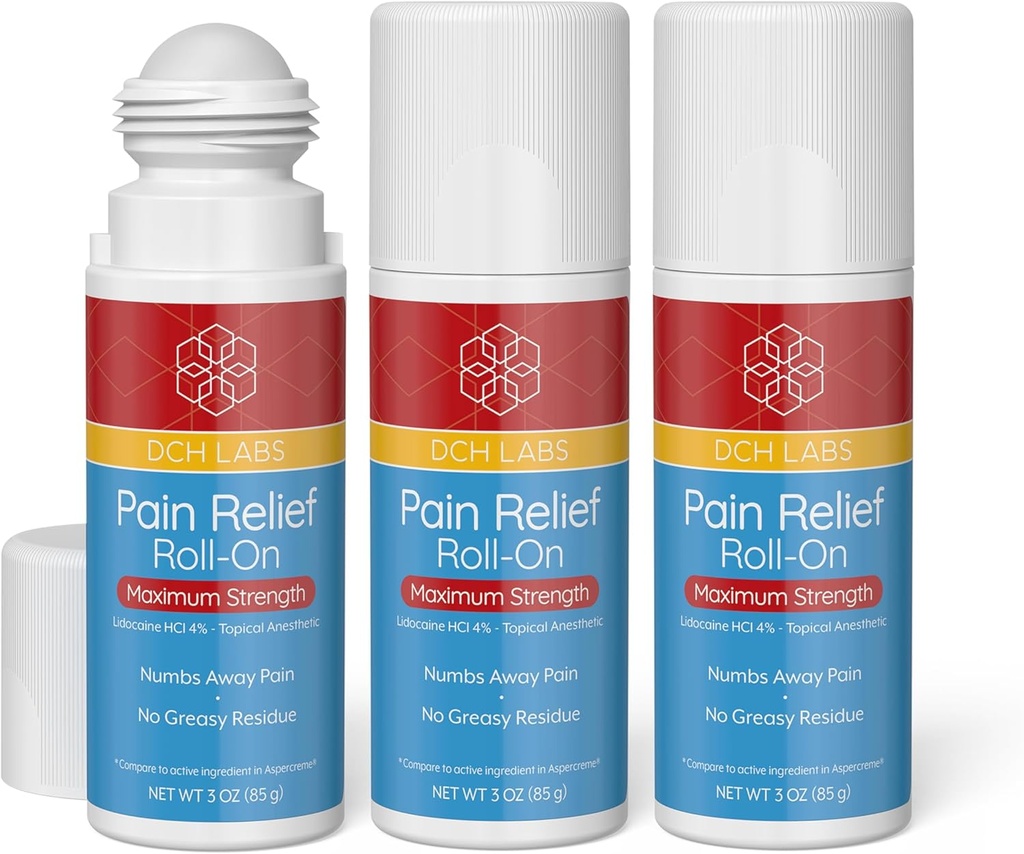 Maximale sterkte pijnverlichting Roll-on, 3 oz Value Size, Lidocaine 4%, Numbs pijn weg, zenuwpijn, (3 Pack)
