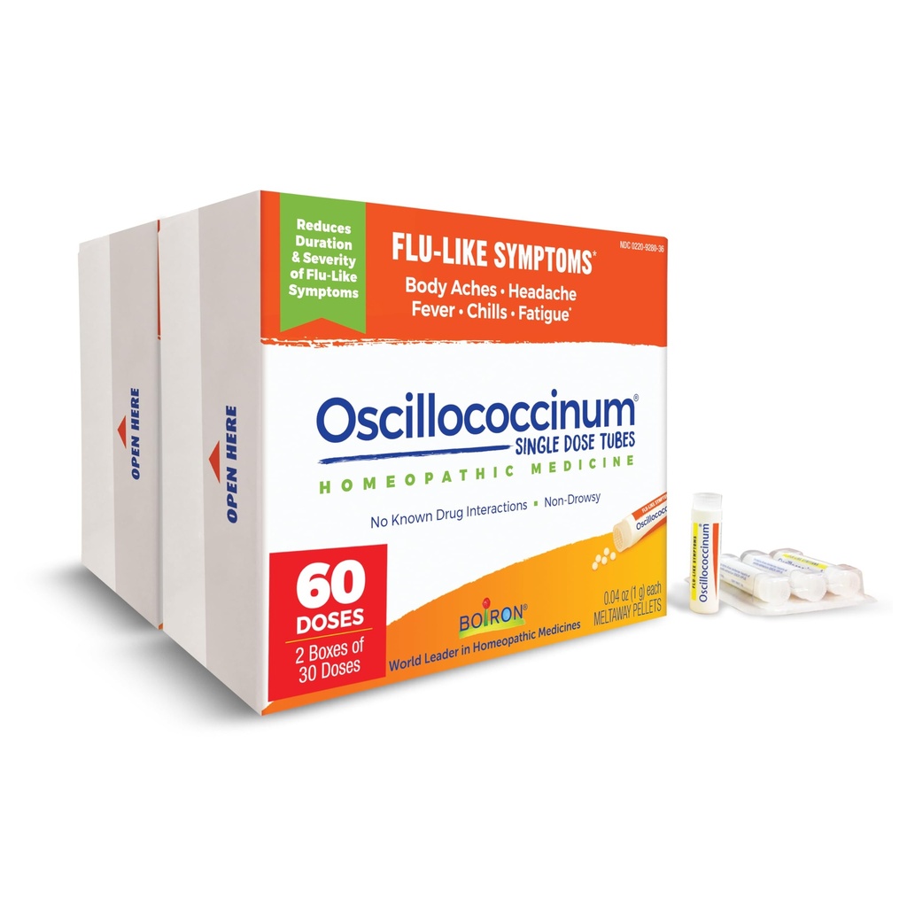 Boiron Oscillococcenum voor verlichting van griepachtige symptomen van lichaamspijn, hoofdpijn, koorts, rillingen en vermoeidheid - 60 doses (pakket van 2)