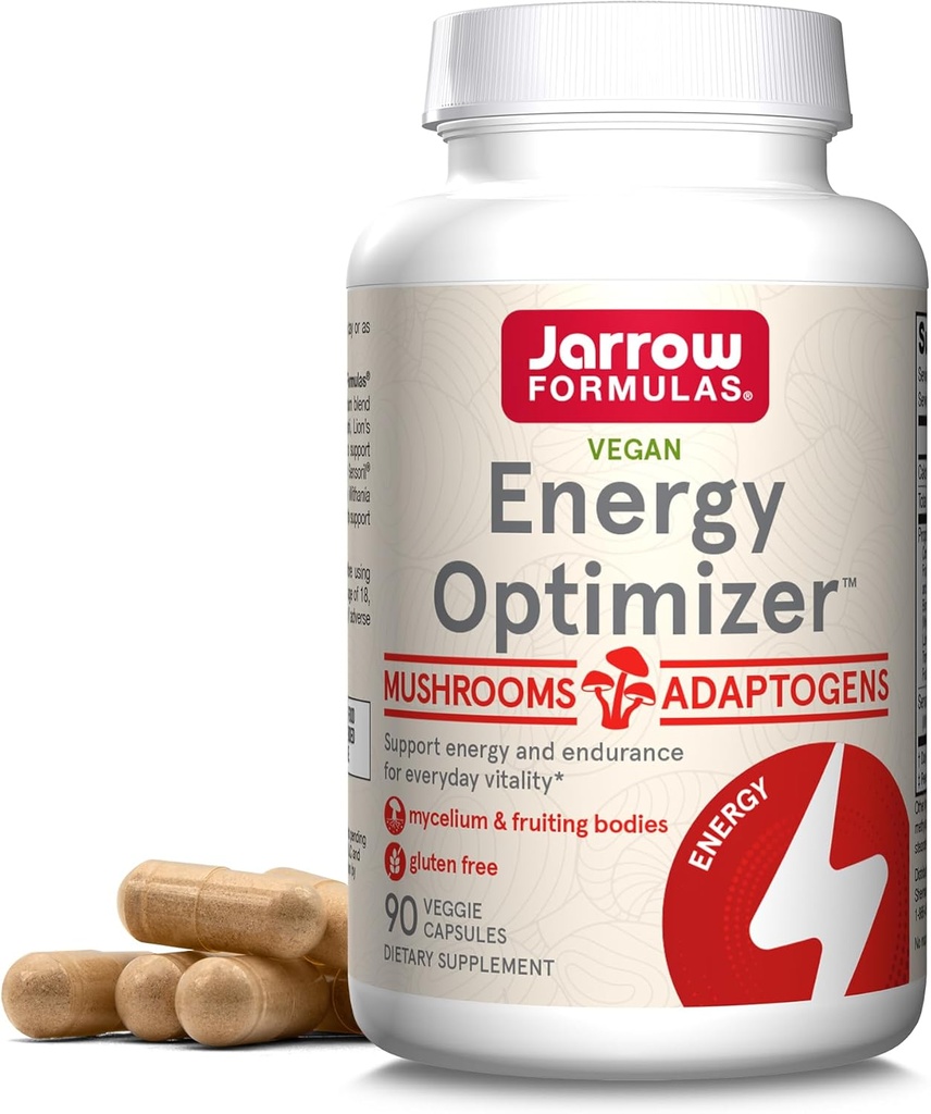 Jarrow Formules Energie Optimizer met Cordyceps, Reishi, Lion's Mane, Shiitake, King Trompet, en Turkije staart Paddenstoelen, Dieetsupplement met Ashwagandha, 90 Veggie Capsules, 30 Dagen Het aanbod