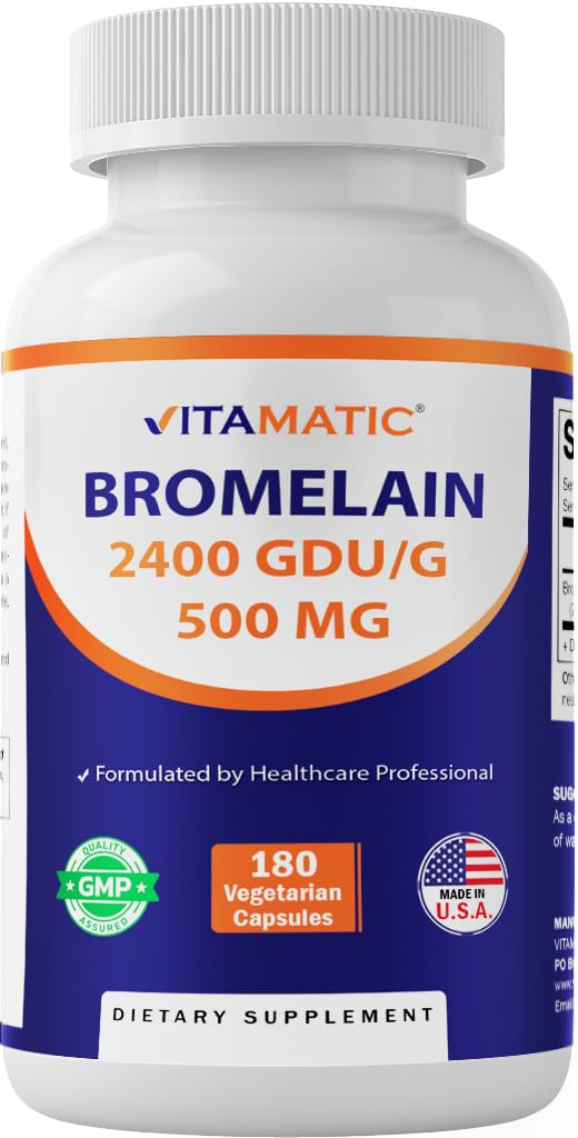 Vitamatic Bromelain Supplement 500mg 2400 GDU/g 180 Capsules