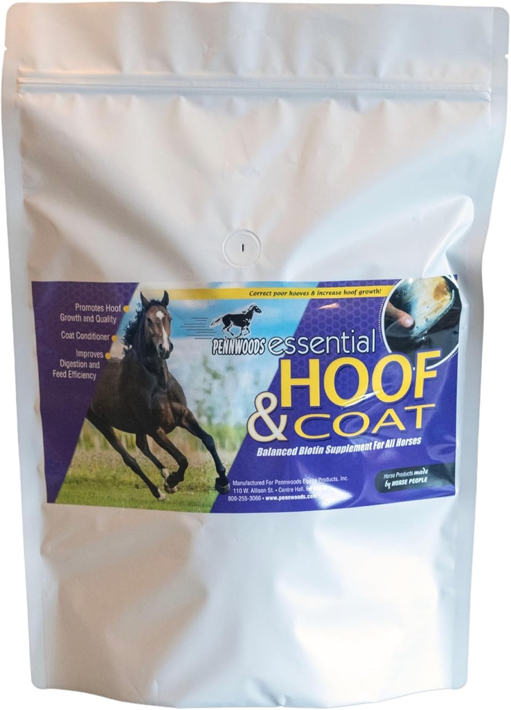 Pennwoods Essential Hoof & Coat - Supplément Cheval avec Biotine pour la croissance optimale du Hoof Hippique, santé du Coat & équilibre nutritionnel, sac de 4lb