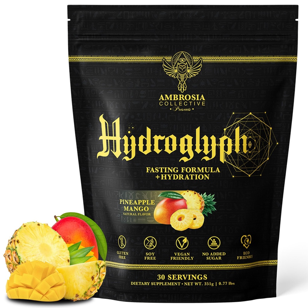Ambrosia Hydroglyph Intraworkout Formule w/BCAA + EAA + Elektrolyten Hydration Powder to Protect Lean Muscle, 0g Sugar Fasting Hydration Drink Mix, Made w/Coconut Water (Pineapple Mango)