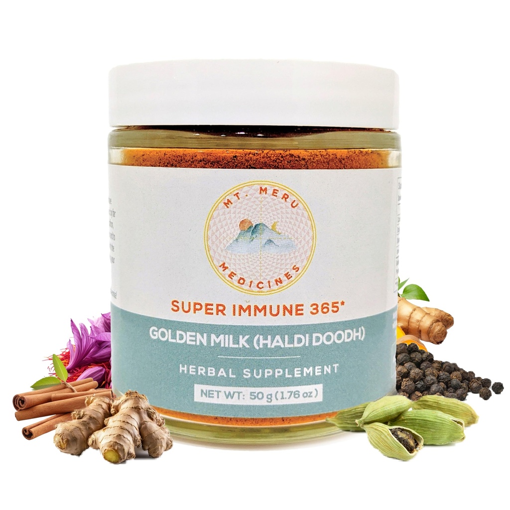 Mt.Meru Médicaments ayurvédiques Haldi Doodh/Lait d'or Superblend- avec formule de stimulation immunitaire, sans gluten, pour la santé du cerveau, Gut Support avec haut Curcumin Lakadong Turmeric (1.76oz/50g)