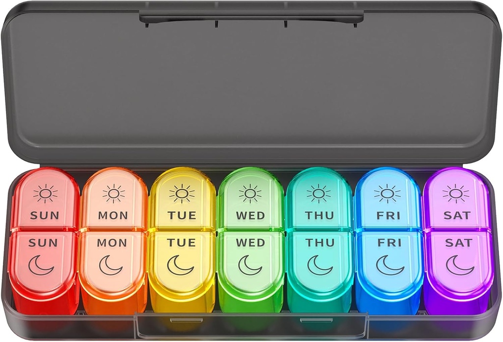 Organisateur de pilules hebdomadaires 2 fois par jour - AM PM Organisateur de pilules avec 7 petits cas de couleur quotidienne, des cas de pilules de voyage matin et nuit pour les vitamines, la médecine et les suppléments