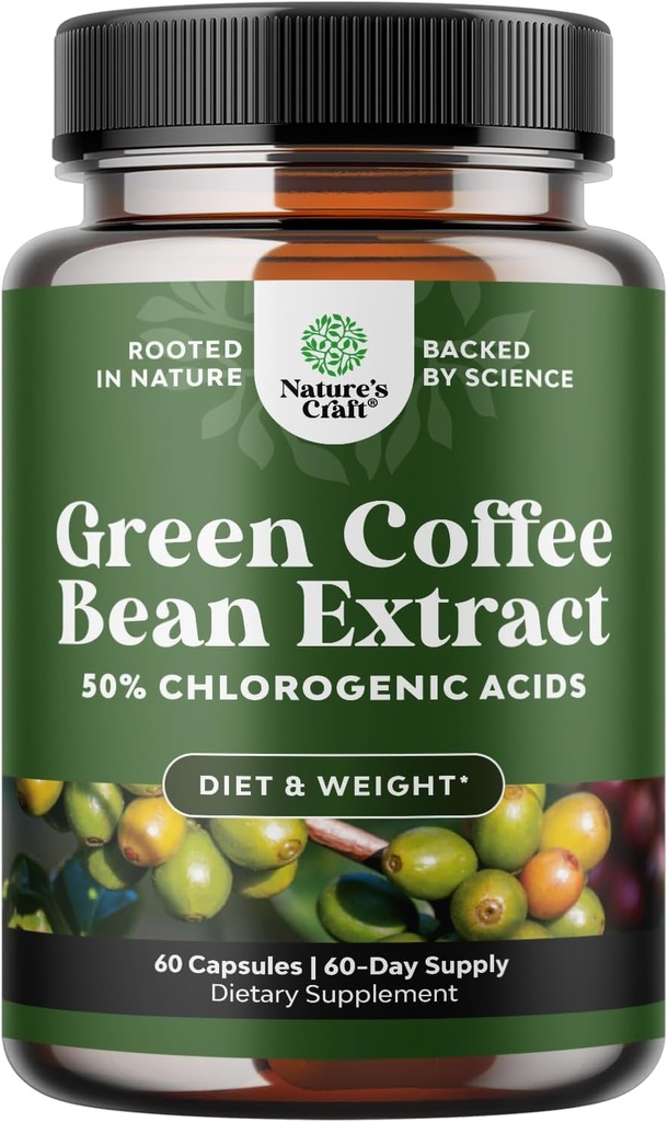 Supplément d'extrait de café vert pur – Meilleur pour la perte de poids Suppresseur d'appétit – 750 mg avec acide chlorogénique Meilleur booster d'énergie Formule Potentiel Naturel avancé – 60 Capsules