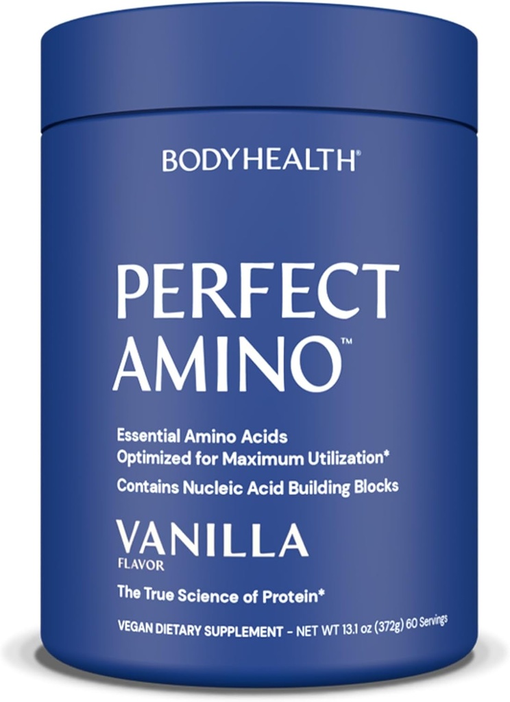 BodyHealth PerfectAmino Powder - BCAA en EAA Powder for Pre and Post Workout - Amino Acid Energy Drink for Men and Women to Support Lean Muscle and Recovery - Vanille - 60 Servings