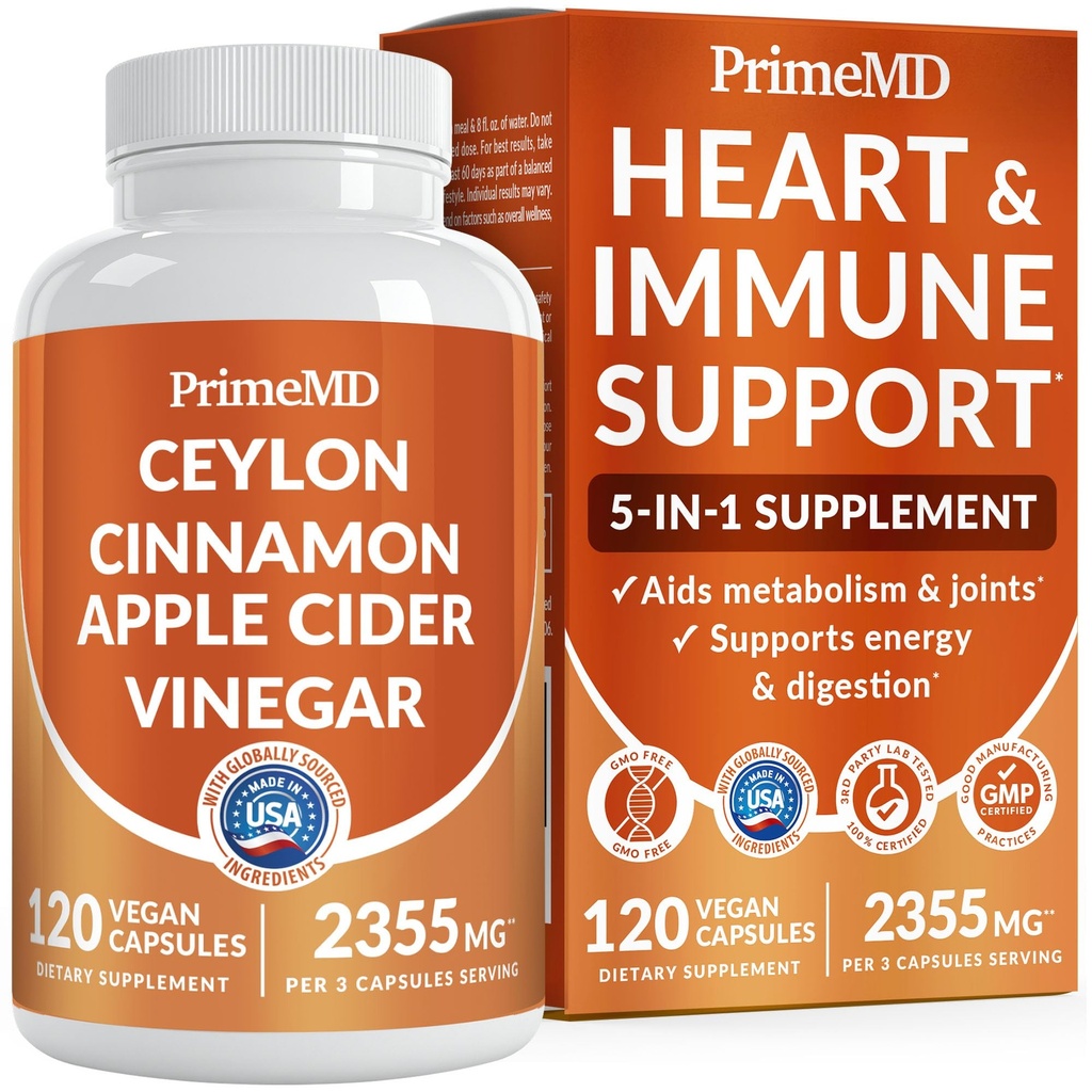 5-in-1 Ceylon Cinnamon Capsules 2355mg - Ceylon Cinnamon en Apple Cider Vinegar met Kurkuma, Panax Ginseng, Kaneel en Bioperine, 120 st.