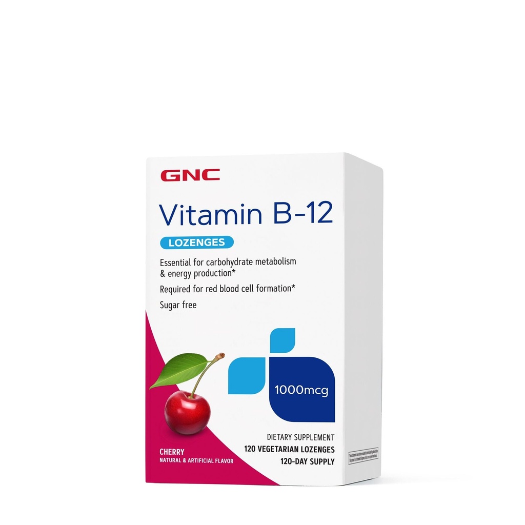 GNC Vitamine B-12 1000mcg, Cerise, soutient la production d'énergie, 120 Lozenges