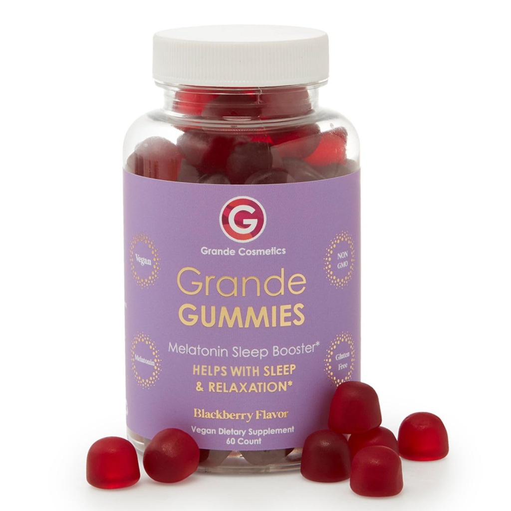 Grande Cosmetics Vegan Melatonine Slaaphulp Gummies voor volwassenen met 5mg Melatonine - Glutenvrij, Niet GGO - 2 maanden Levering, 60 tabletten, Blackberry smaak