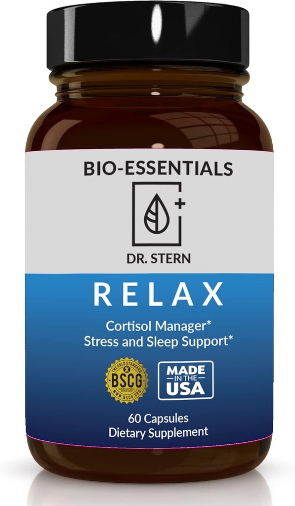 BIO-ESSENTIALS, Relax-Doctor geformuleerd: Beheert stress, bevordert diepe slaap, verbetert Mood-W/Organic Holy Basil, Zink, Magnesium, Vitamine B6, Magnolia Bark, L-Theanine, Vegan-Made in USA-60 Caps