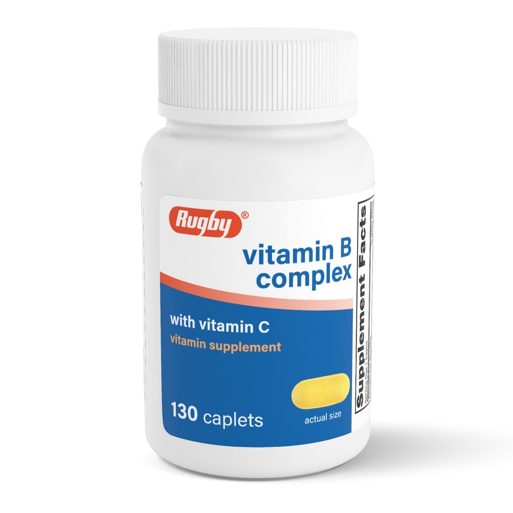 Rugby Vitamine B Complex met Vitamine C - Glutenvrije B Complex Vitaminen voor Energie, Metabolisme, Zenuw, en Immune Ondersteuning, 130 Caplets