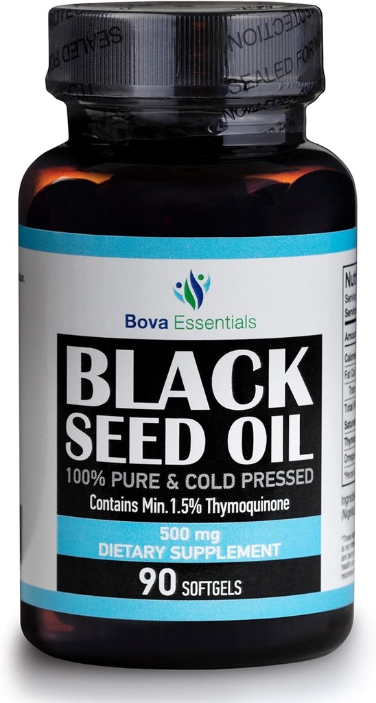 HalalEveryDay Huile de Graine Noire Biologique - USDA Certified Cold Pressed Glass Bouteille Plus de 1,5% Thymoquinone 3X Strength Turkey Black Cumin Nigella Sativa Non-OGM 100% Huile de Graine Noire pure (Capsules)