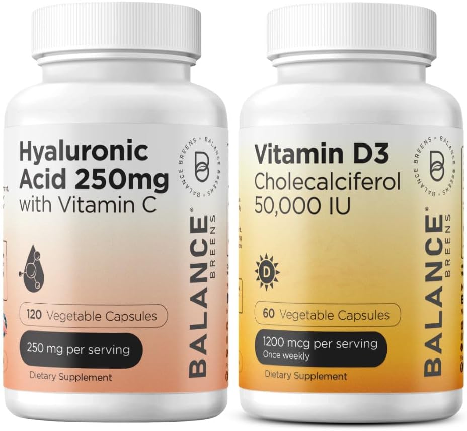 Balancebreens Pure Hyaluronzuur 250mg met vitamine C 50mg + vitamine D3 50.000 IE Supplement Combo
