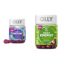 OLLY Constipatie Relief 30ct, Energy Gummy 60ct - Rabarber pruimen Amla Berry, B12 CoQ10 Goji Tropical