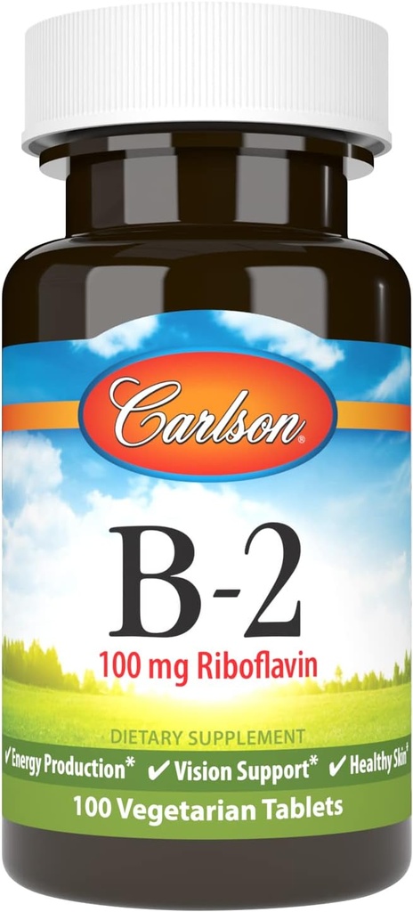 Carlson - B-2, 100 mg Riboflavine, Energieproductie, Vision Support & Healthy Skin, 100 Vegetarische tabletten