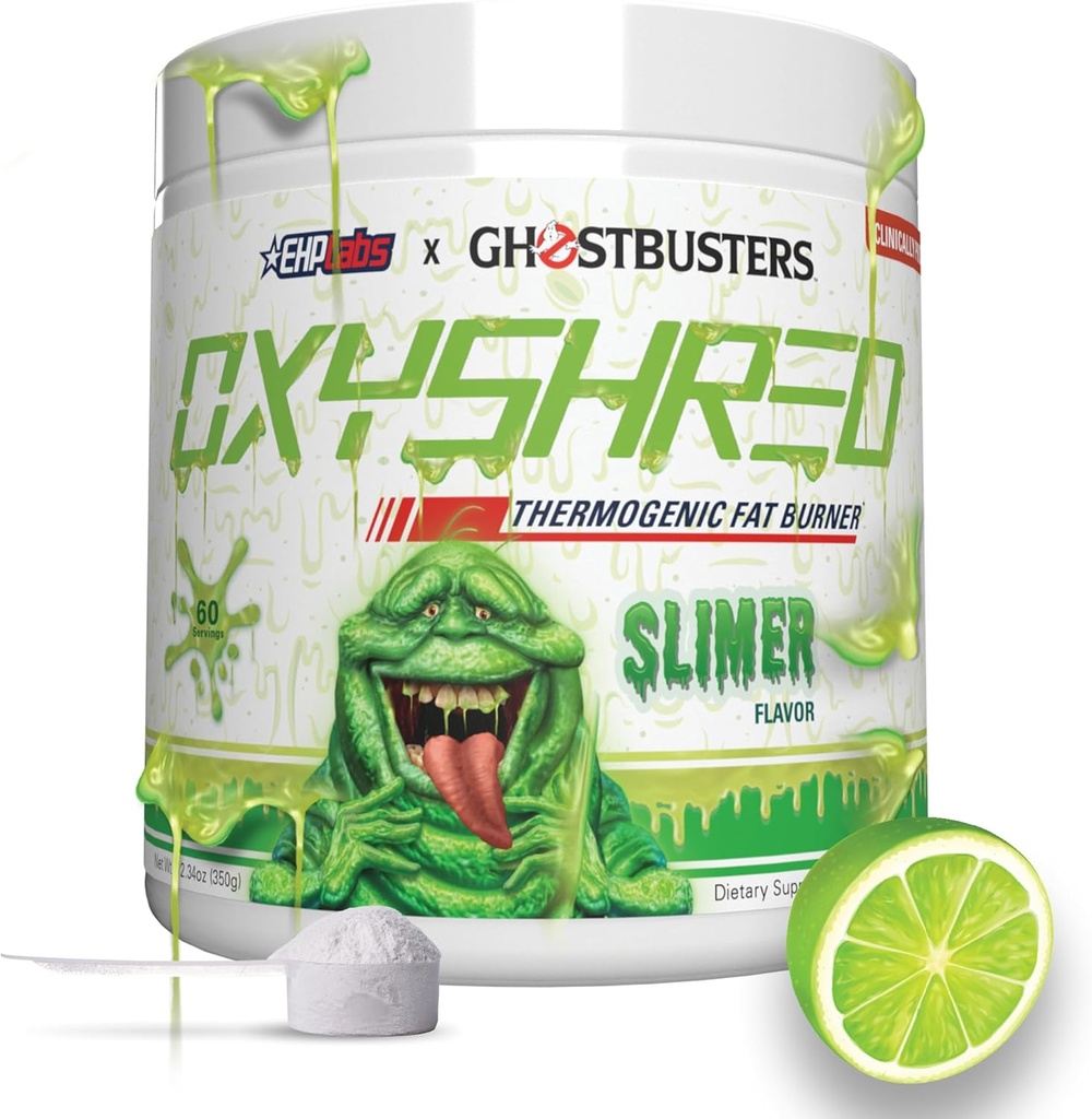 EHP LABS Ghostbusters OxyShred Thermogenic Pre Workout Powder & Shredding Supplement - Klinisch bewezen preworkout Powder with Acetyl L Carnitine, Energy Boost Drink - Slimer Lime, 60 Servers