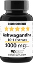 MONOHERB Ashwagandha Extract 1000 mg - 90 Vegetarische Capsules