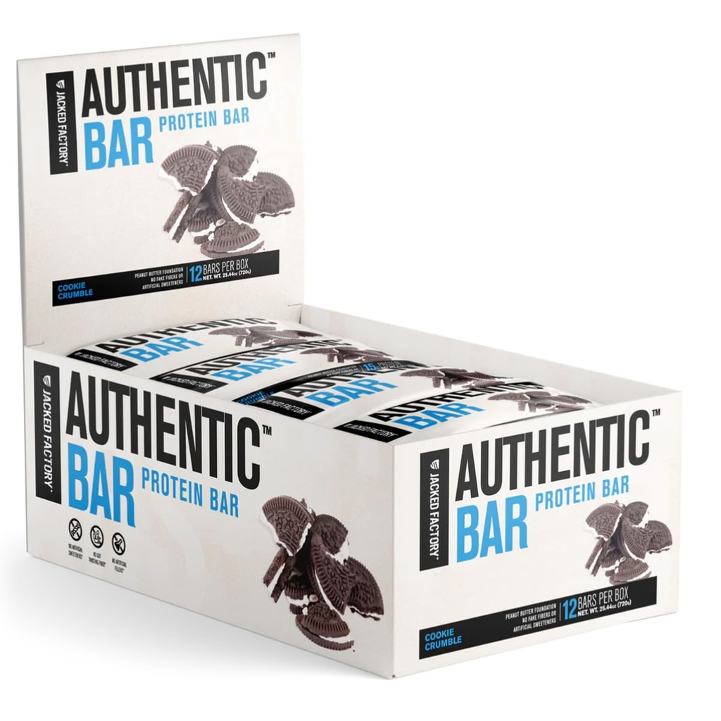 Authentic Bar Cookie Crumble Protein Bars - Smakelijke Maaltijd Vervanging Energie Bars w/15g Wei Proteïne Isolaat, Natuurlijke Suikers van Pure Honing, Gezonde Vet Pindakaas Stichting - 12 Pack