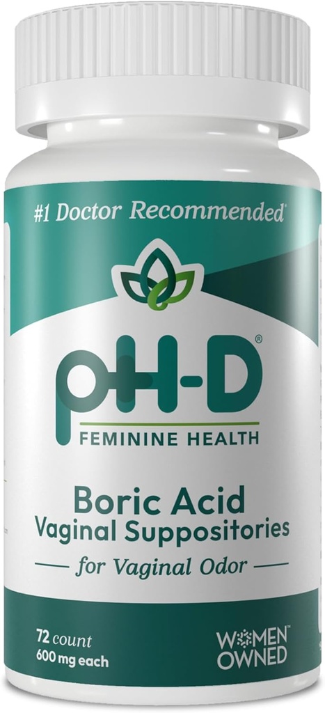 pH-D Santé féminine - 600 mg Suppositoires d'acide borique - Femme possédée - pour usage d'or vaginal - 72 nombre