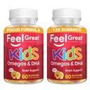 Voel Grote Vitaminen Kinderen DHA Gummies met Omega 3 6 9, Vitamine C (2-Pack) Ondersteunt Gezonde Hersenen Functie, Visie & Hart Gezondheid Glutenvrij, Vegetarische Gummies
