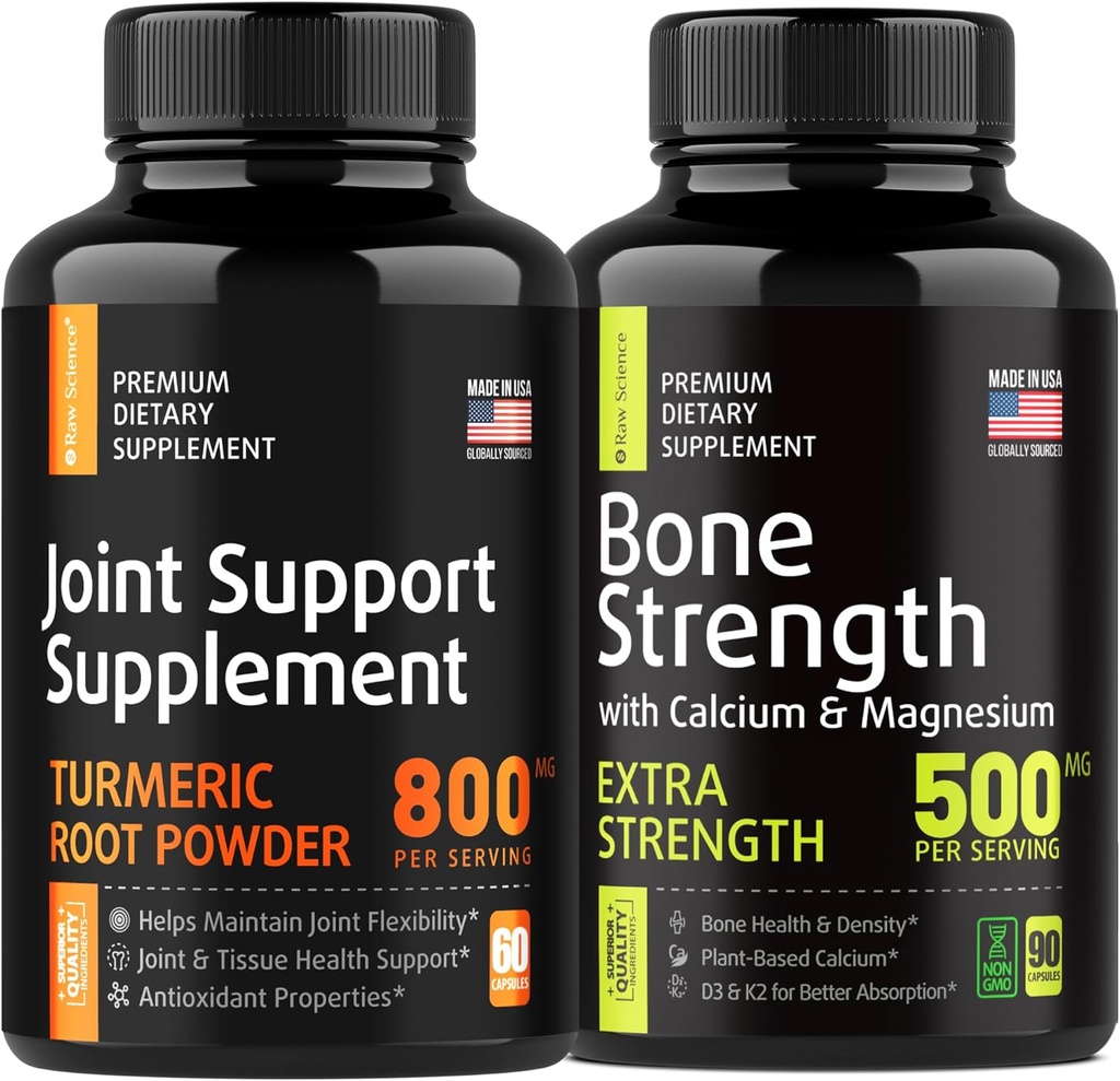 Bot en gezamenlijke versterking - Gewrichts & knie ondersteuningssupplement, bot sterkte supplementen - Kurkuma Glucosamine Chondroitin MSM 800mg 60pcs en Calcium Supplement 500mg 90pcs
