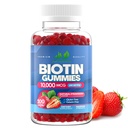 Biotine 10 000 mcg Gommies pour les femmes et les hommes (100 Nombre) - 2x Biotine de force maximale pour la croissance des cheveux, la peau et les ongles - Sans gluten, végétalien, non-OGM, grand goût de fraise - 100 Gommies