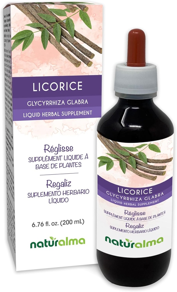Naturalma Licorice of Liquorice (Glycyrrhiza glabra) Wortel Alcoholvrije Tinctuur - 6,76 fl oz Liquid Extract in druppels - Kruidensupplement - Veganistisch