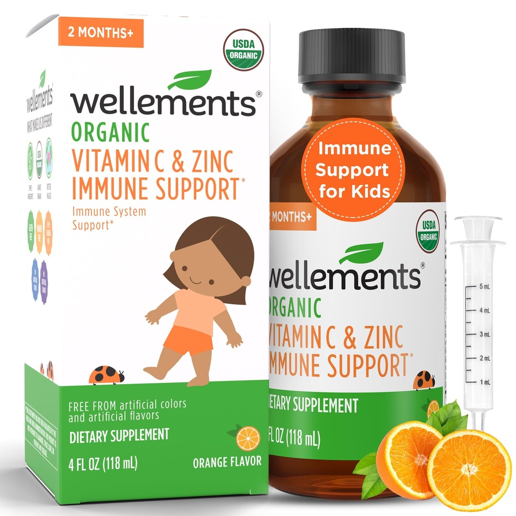 Wellements Organic Vitamin C & Zink Immune Support* Supplement for Children 2 Months+ 