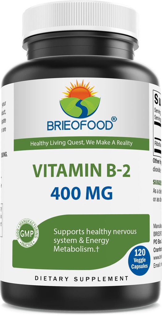 Brieofood Vitamine B2 (Riboflavine) 400mg, 120 Veggie Capsules - Glutenvrij, Non-GMO