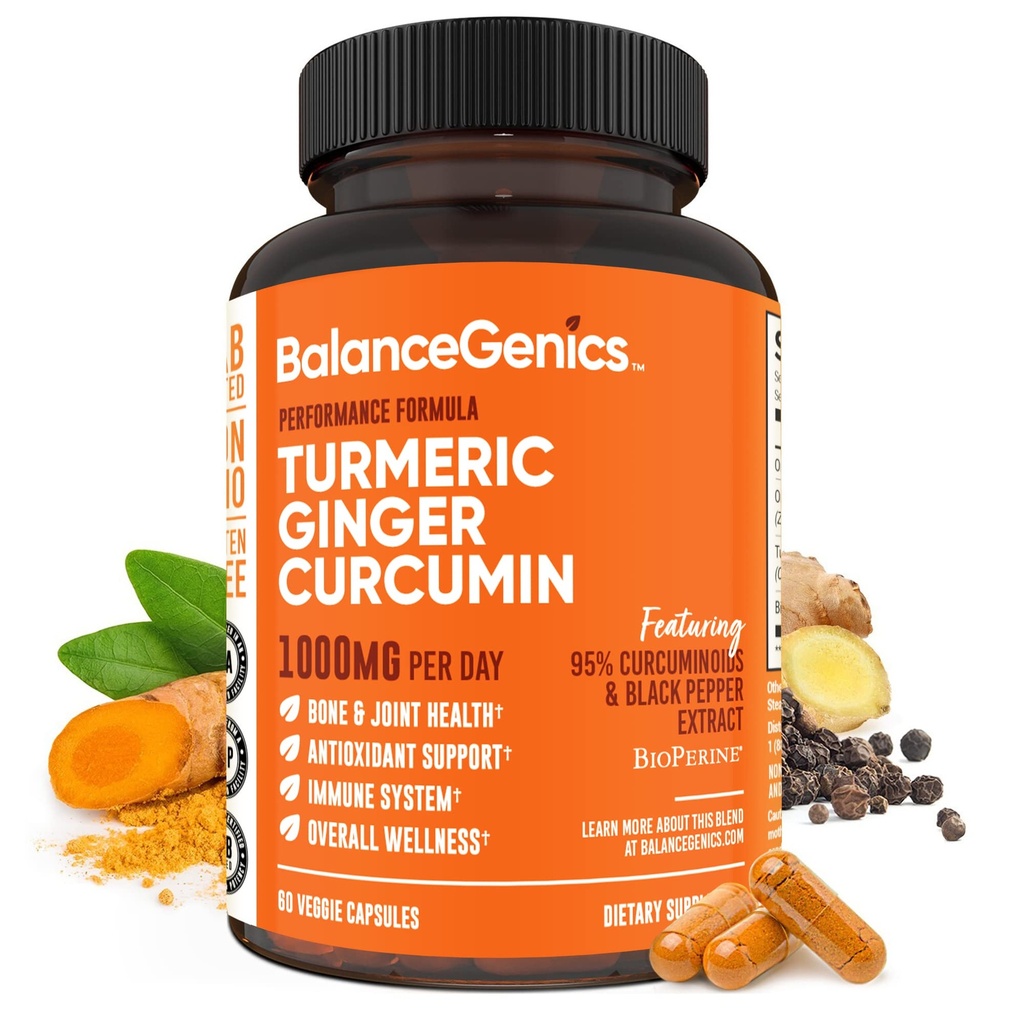 Kurkuma Curcumine Supplement met Zwarte Pepper & Gember Root 1000mg 