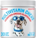 LEGITPET Hondenvitaminen - 30 Multivitaminen Kauwen w/Glucosamine Chondroitin, Probiotica Digestieve Enzymen en Omega's - Supplement voor de algehele gezondheid - Gezamenlijke ondersteuning, Immune Gezondheid, Huid en Hart Gezondheid