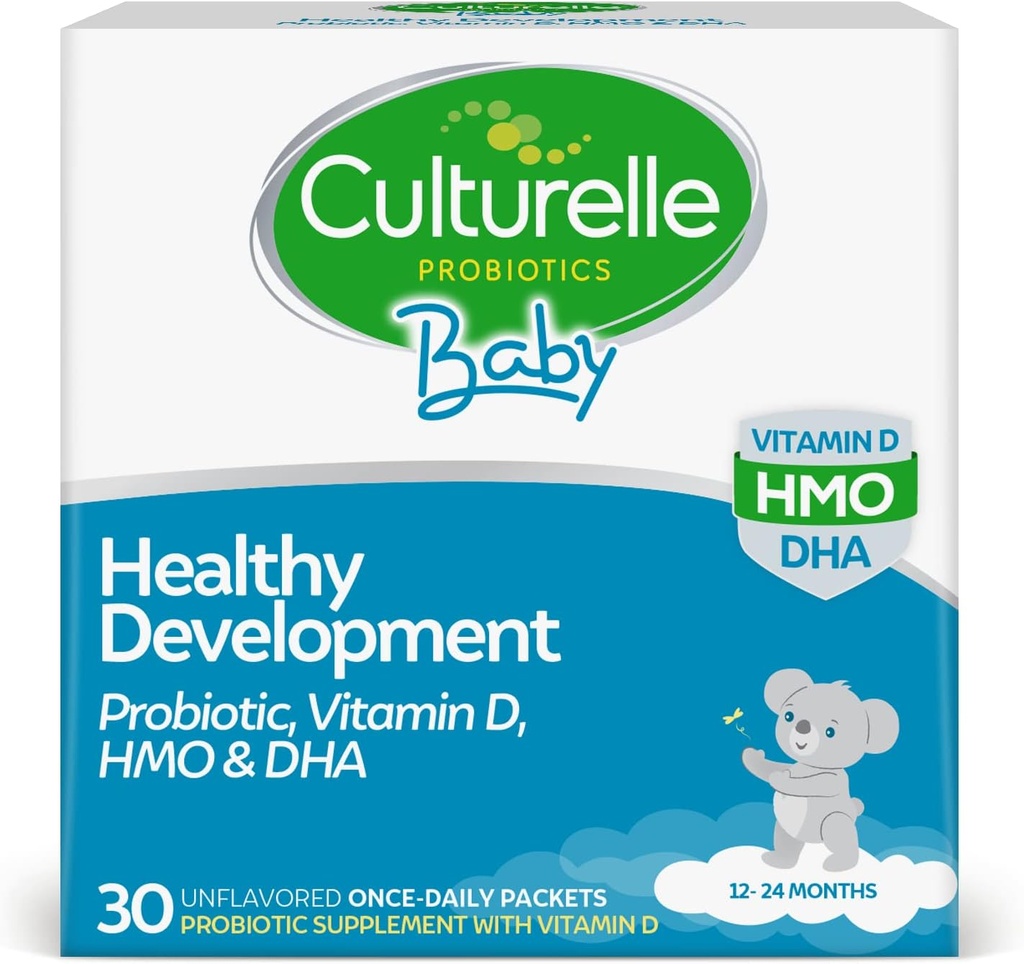 Culturelle Baby Gezonde Ontwikkeling Probiotica, Vitamine D, HMO & DHA Packets, helpt een gezond immuunsysteem te bevorderen&Digestief systeem* bij baby's & kinderen Leeftijden 1+,Gluten Vrij & niet-GMO, 30 Tellen (pakket van 1)