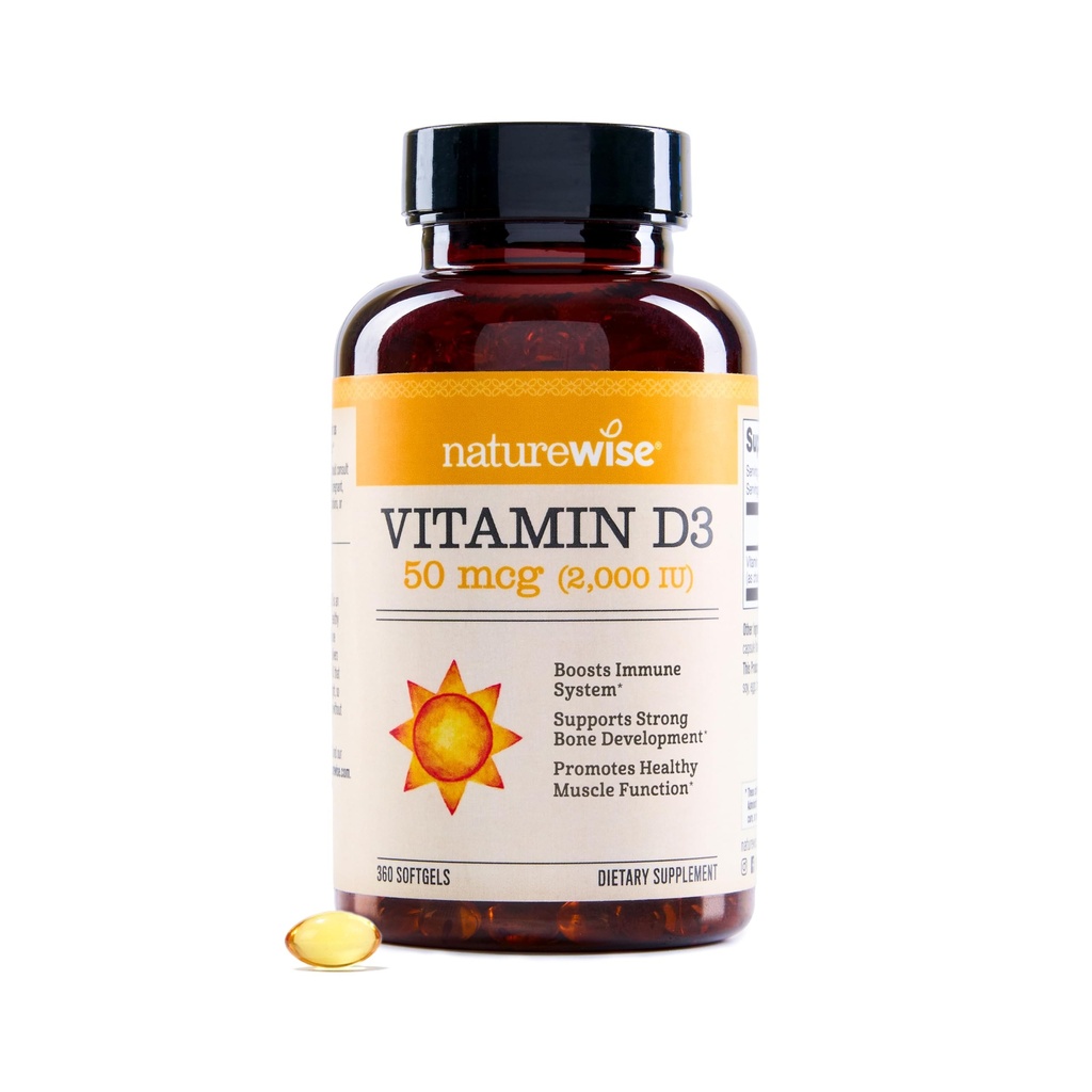 NatureWise Vitamin D3 2000iu (50 mcg) 1-jaarsvoorziening voor Immune Support, gezonde spierfunctie en botgezondheid - Non-GMO, Glutenvrij in biologische Extra Virgin Olijfolie, (Mini Softgel), 360 Tel.