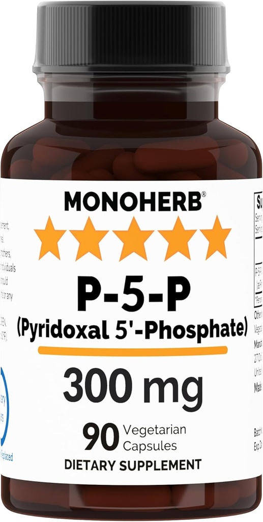 MONOHERB Pyridoxal 5-Phosphate 300 mg - 90 gélules végétariennes - P5P Vitamine activée B6 - Très biodisponible