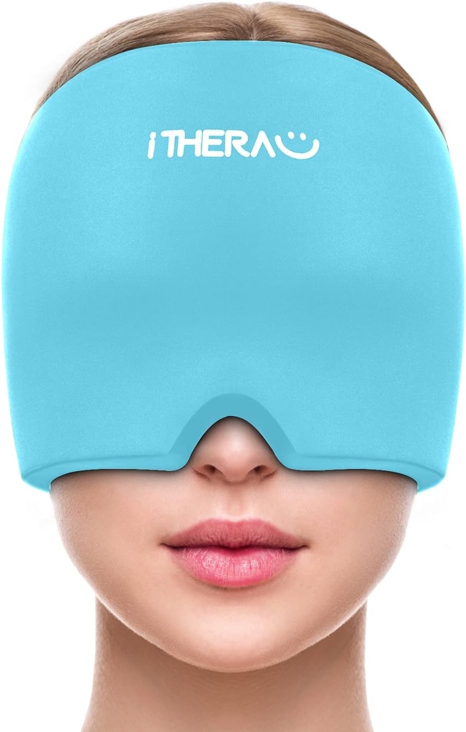 iTHERAU Migraine Relief Cap, verzachtende hoofdpijn Hoed, Gel Ice Pack hoofd Wrap met warme en koude therapie, hoofdpijn Relief Cap voor Sinus, gezwollen ogen, spanning en stress relief Blue