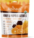 Honing en Propolis Lozenges Oranje Smaak, Verfrist adem - Verzacht een keel- Immuun Ondersteuning met vitamine C, vitamine D en zink, 20 Tellen