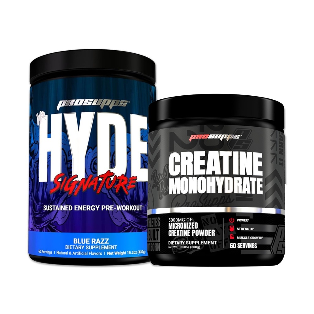 PROSUPPS Hyde Signature Sustained Energy Pre-Workout, Blue Razz - 60 Servings, en Createine 300 Bundle