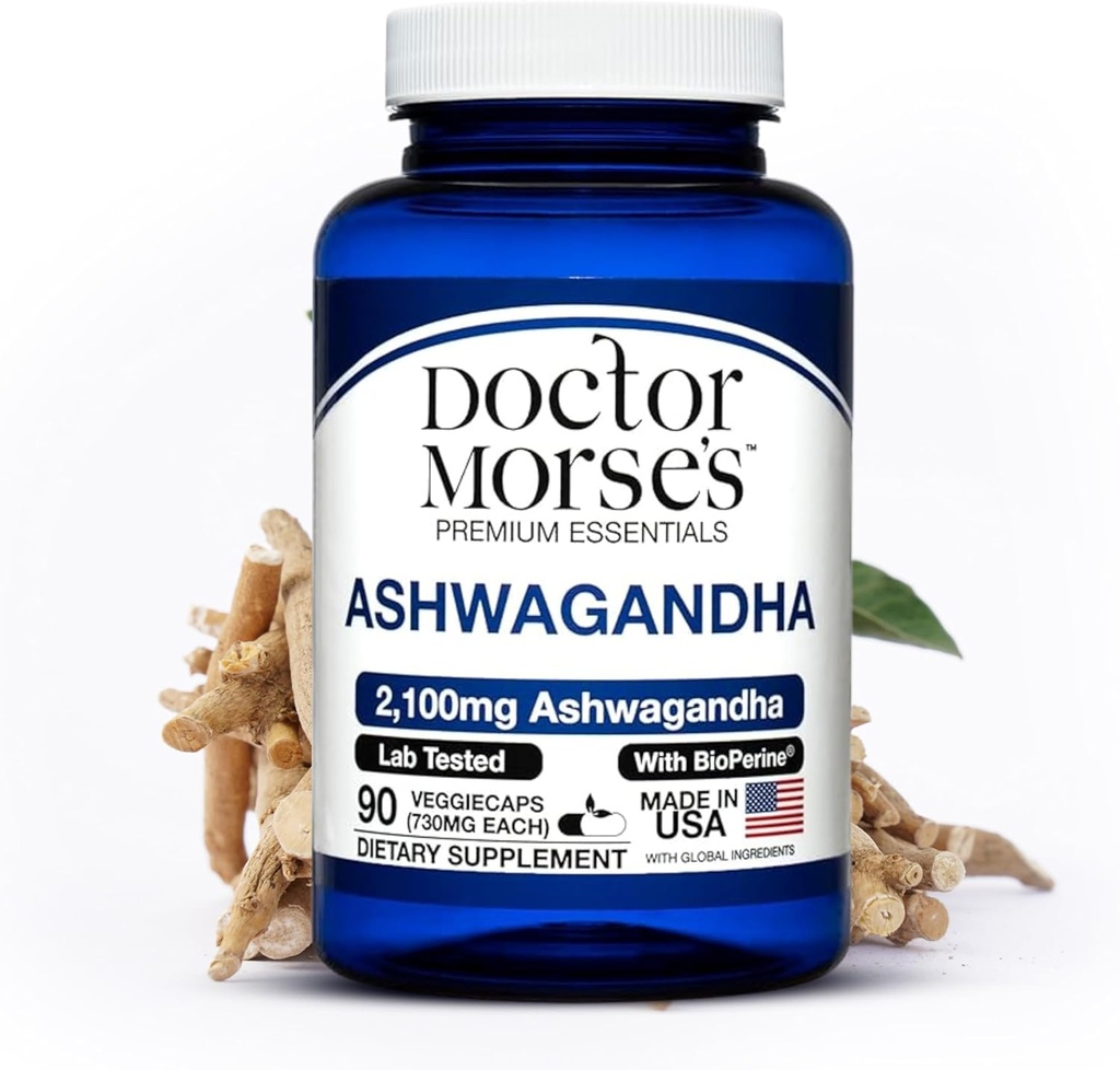 Ashwagandha 2100mg Supplement, Pure Ashwagandha Powder and Root Extract, Bioperine Black Pepper, Made in FDA-geregistreerd, NSF-gecertifieerde faciliteit, Ondersteunt gezonde stress niveaus, 90 capsules