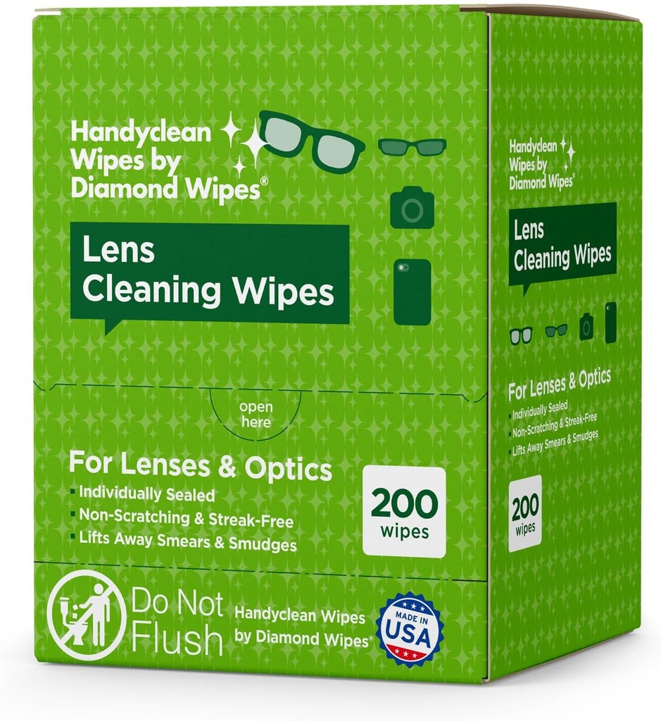 HandyClean Pre-Moistened Lens Cleaning Wipes, Eyeglass Wipes, Screen Wipes, 200 kt van 6 x 5 centimeter Individueel verpakt Lens Cleaner Wipes