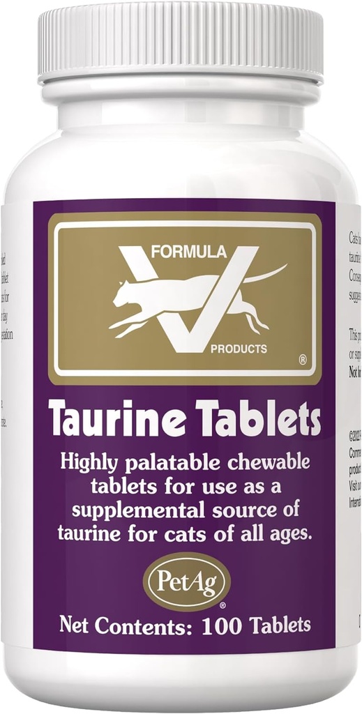 PetAg Taurine Tablets for Cats - 100 Tablets - Daily-Use, Chewable Supplement for Cats of All Ages