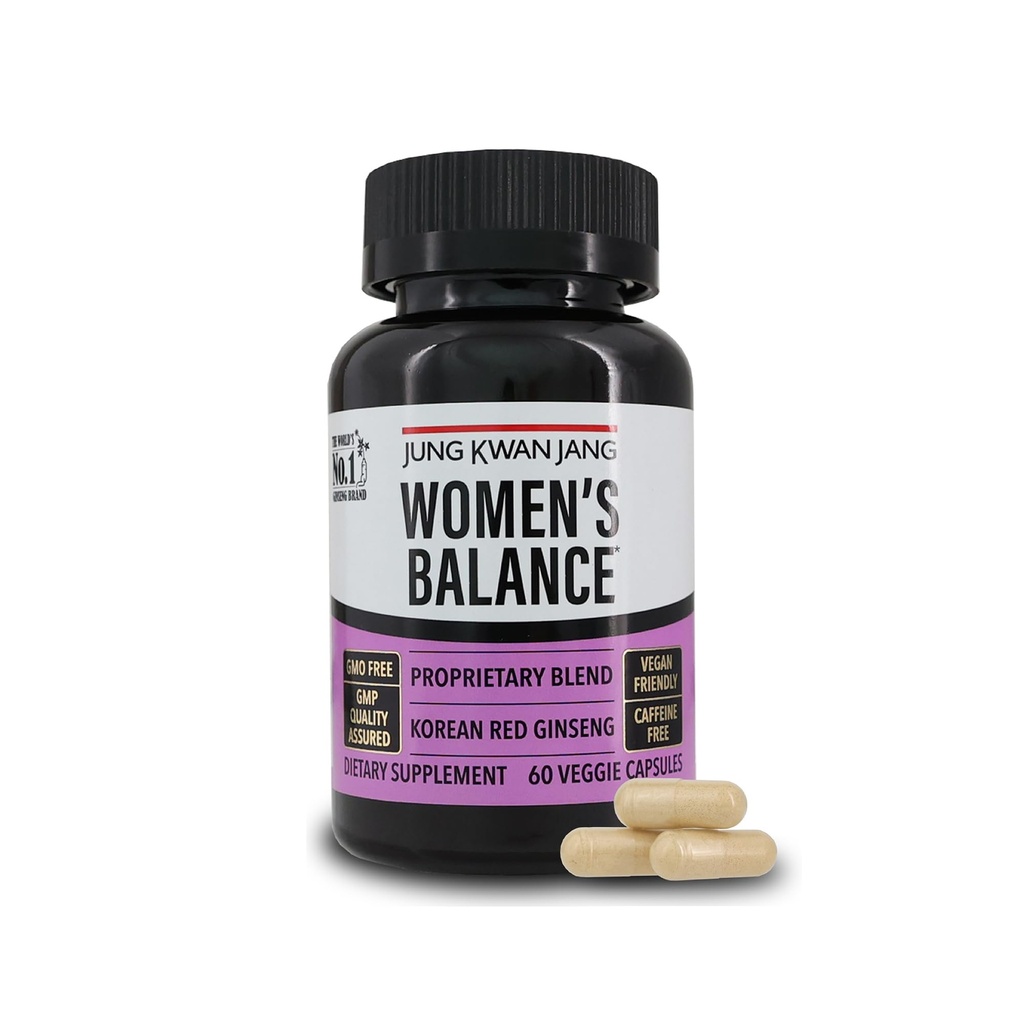 JungKwanJang Women's Balance with Korea Red Ginseng for Energy Level, Digestive System, and Cognitive Health Supplement, 60 Capsules