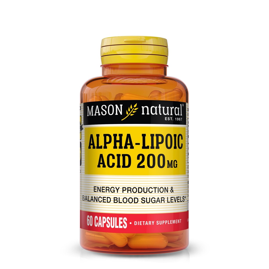 MASON NATUURLIJKE Alfa Lipoïnezuur 200 mg, Ondersteunt energieproductie, Dieetsupplement, 60 capsules