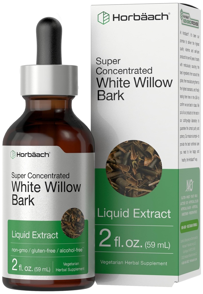 Horbäach blanc saule extrait de Teinture d'écorces de 2 Fl oz.com Sans alcool Supplément liquide super concentré.