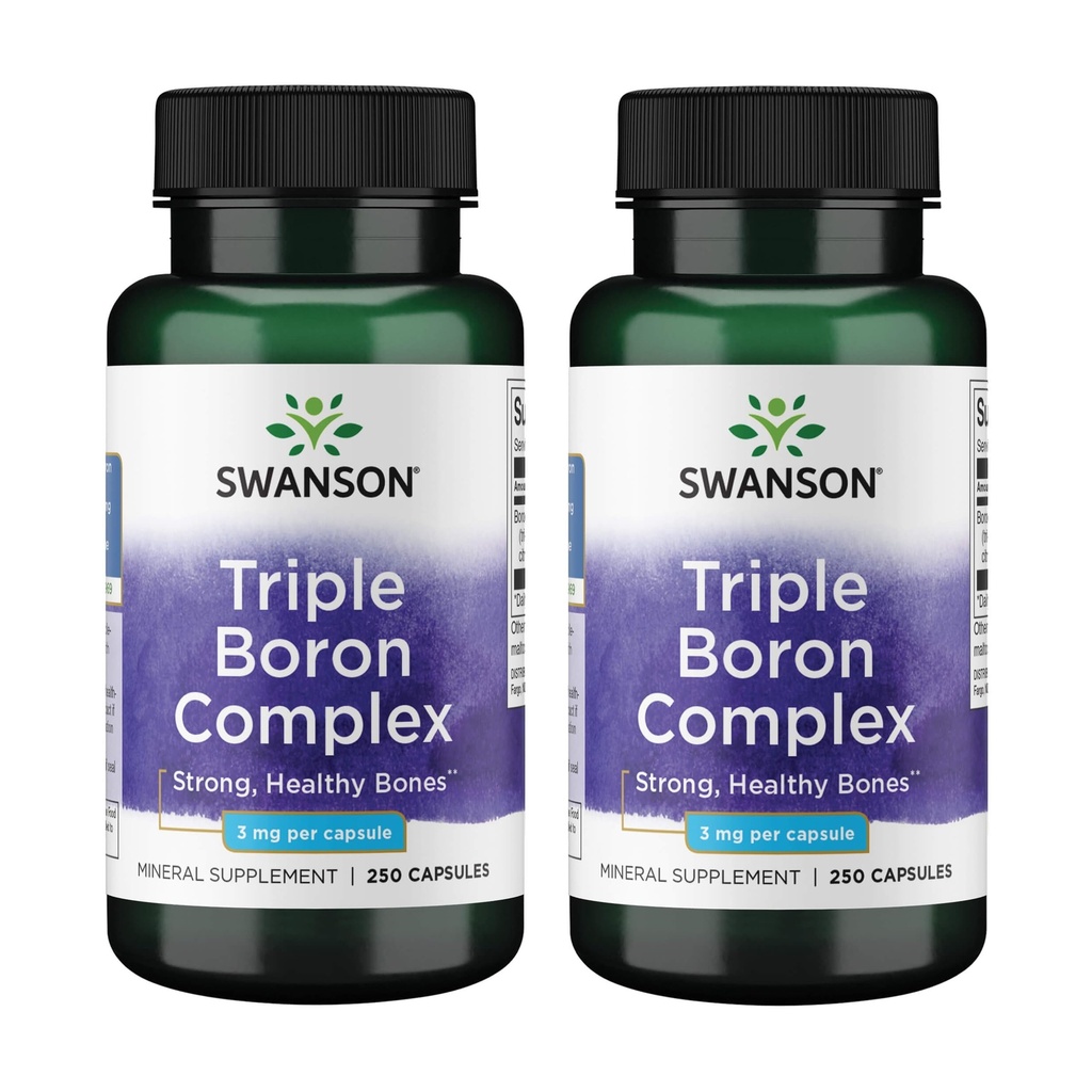 Swanson Triple Boron Complex - Natural Bone Health & Joint Support - Mineral Supplement with Citrate, Aspartate & Glycinate - (250 Capsules) 2 Pack