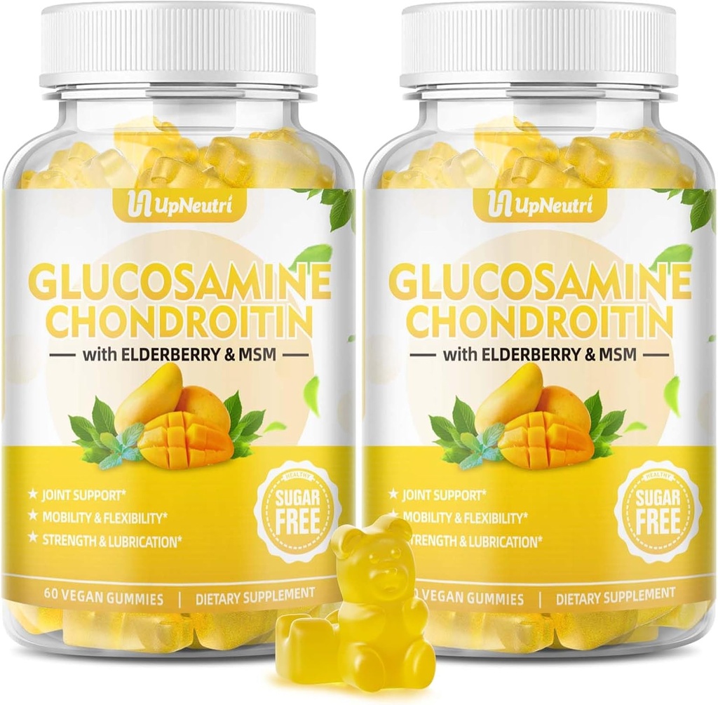 Suikervrije Glucosamine Chondroïtine Gummies, Extra Strength 1500mg Glucosamine met Chondroïtine MSM & Vlierbes & Turmeric, Gezamenlijke Ondersteuning Supplement voor mannen en vrouwen Move Free Joint Health
