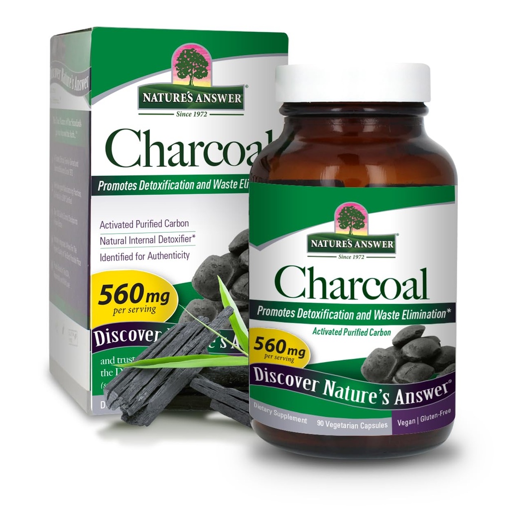 Het antwoord van de natuur Geactiveerde Charcoal 90-Capsules Uiteraard bevordert Ontgifting & Afval Eliminatie 