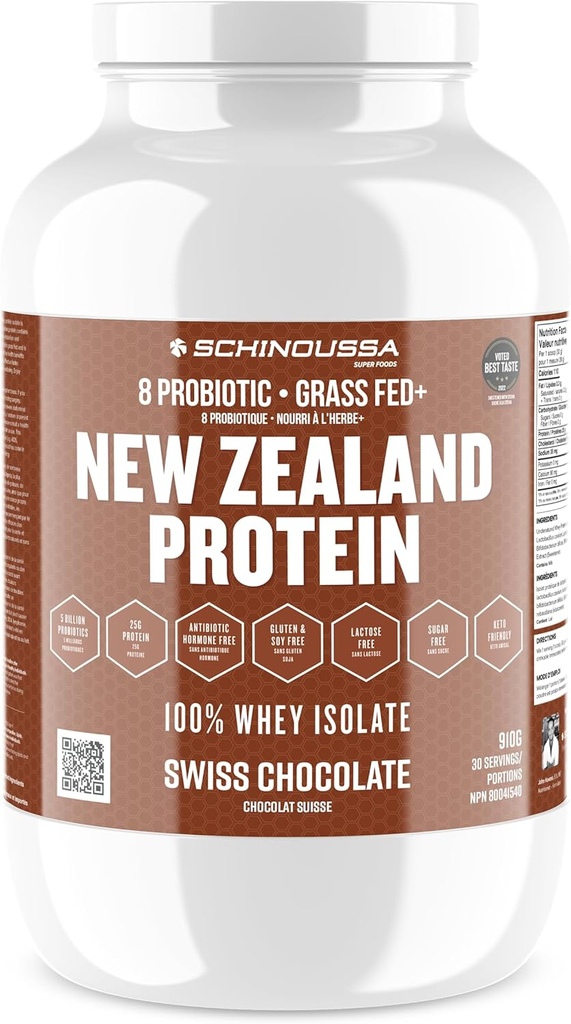 Super Foods Nouvelle-Zélande WHEY Protein Isolate (Protéines 25-28G) 0G de sucre (G) 1G de glucides 110-112 Calories (chocolat suisse, 2 LB)