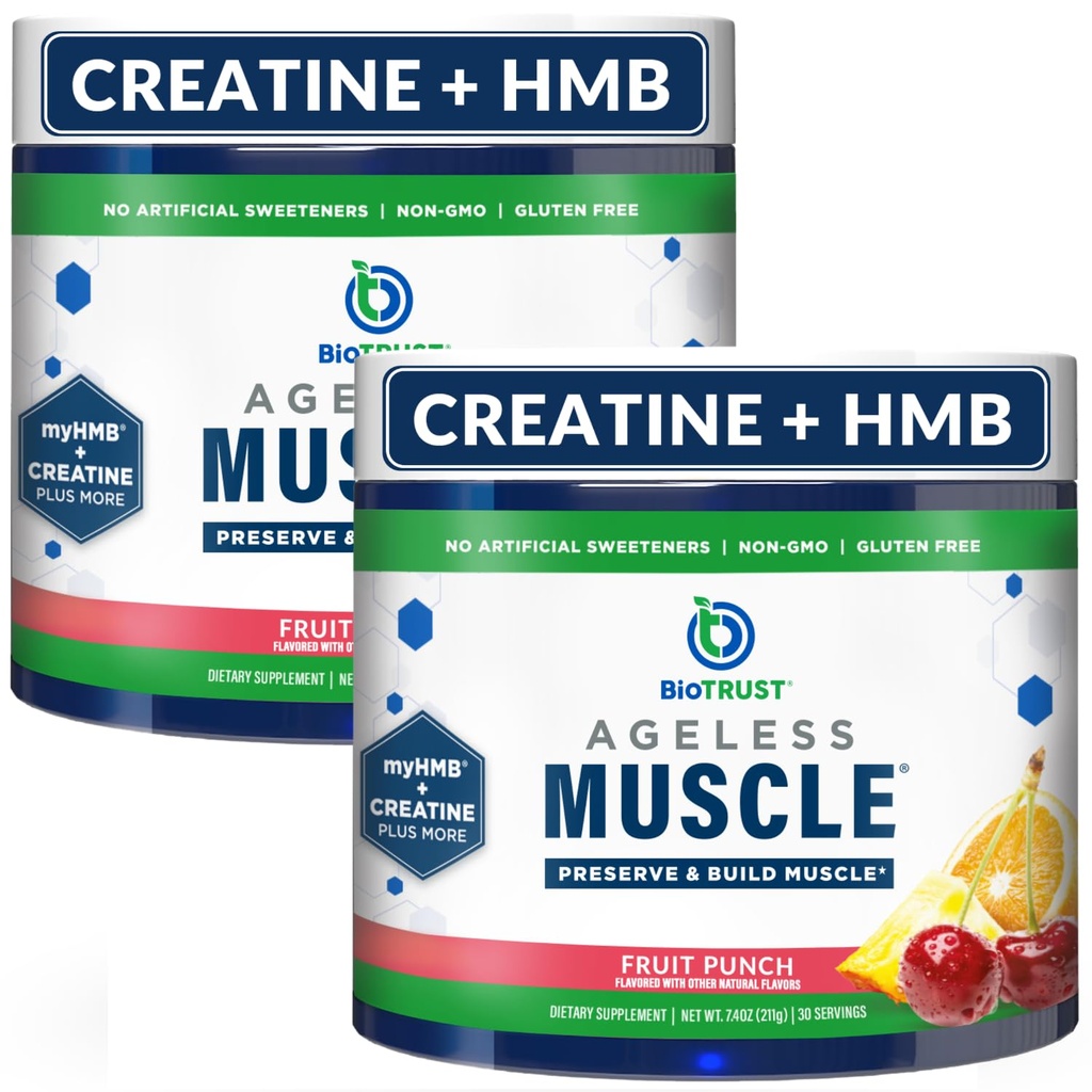 BioTrust Ageless Muscle Builder - Creatine HMB Powder with Vitamin D3 & Betaine - Build & Conserve Naturally Declining Muscle Mass & Strength - Fruit Punch, 60 Servings