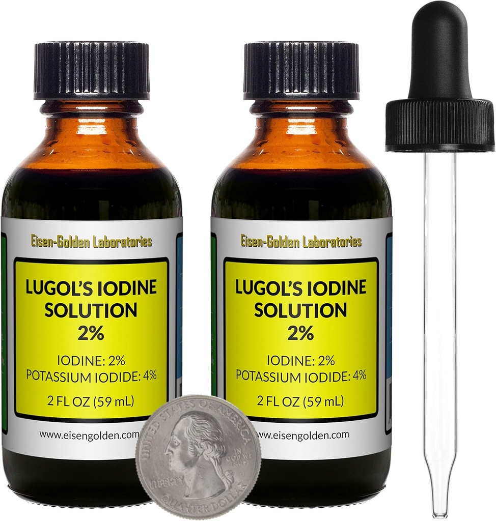 Lugol's Jodium / 2% Oplossing / 4 Oz in Twee Amber glazen flessen / Gratis Droppers / USA